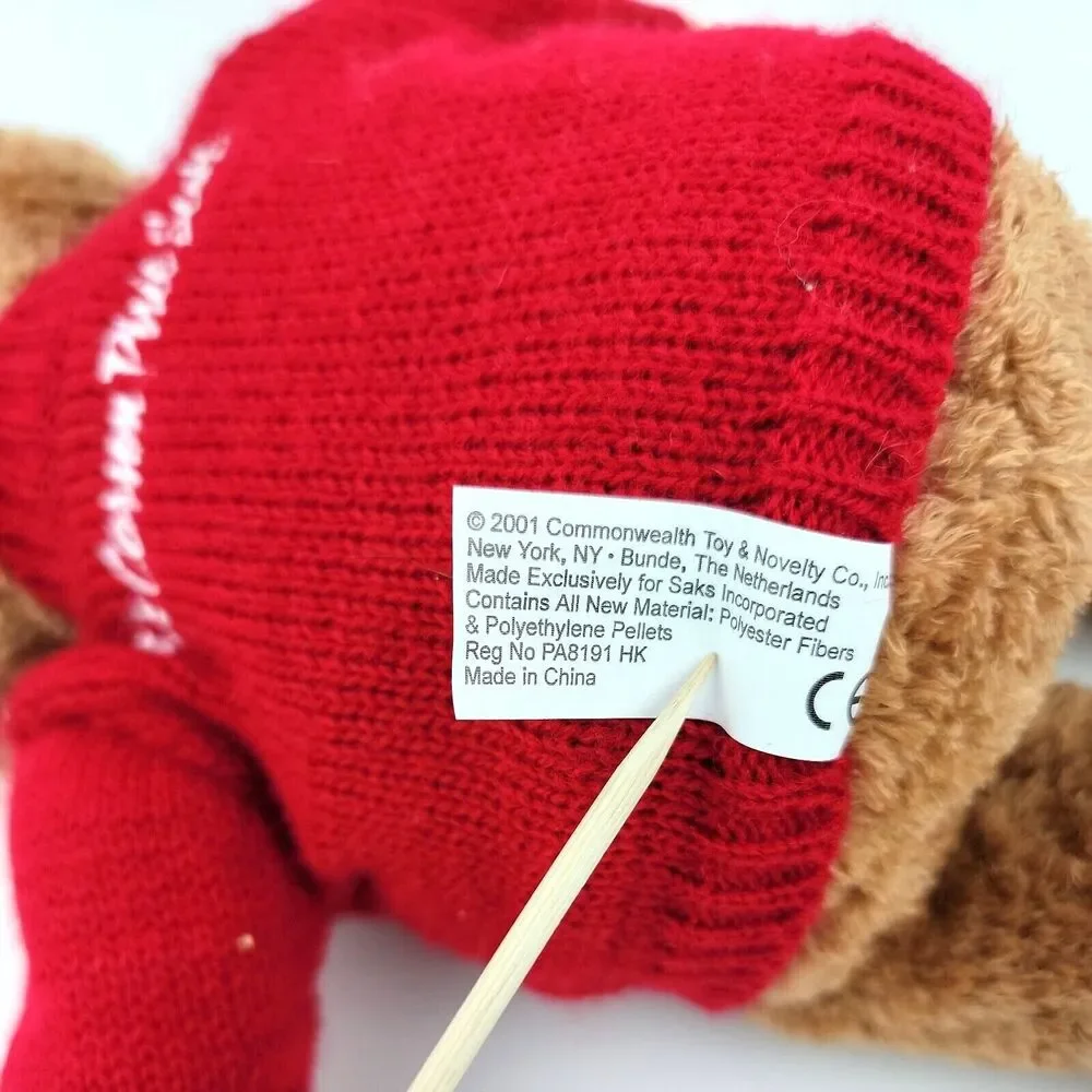 Saks Commonwealth Carson Pirie Scott Teddy Bear Brown 12 in Red Sweater Flag